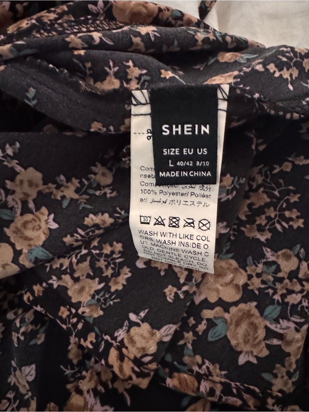 SHEIN Black Floral Midi Dress with Blush Accents - Picture 3 of 5